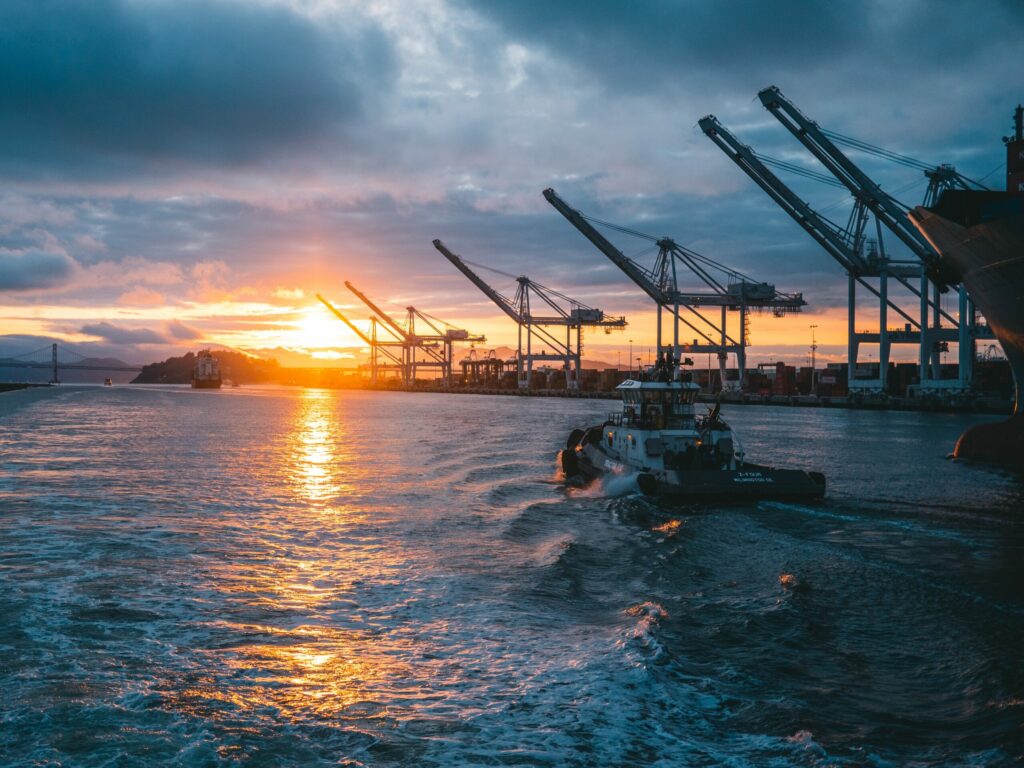 panoramic shot oil rigs sea with beautiful sunset scaled 1