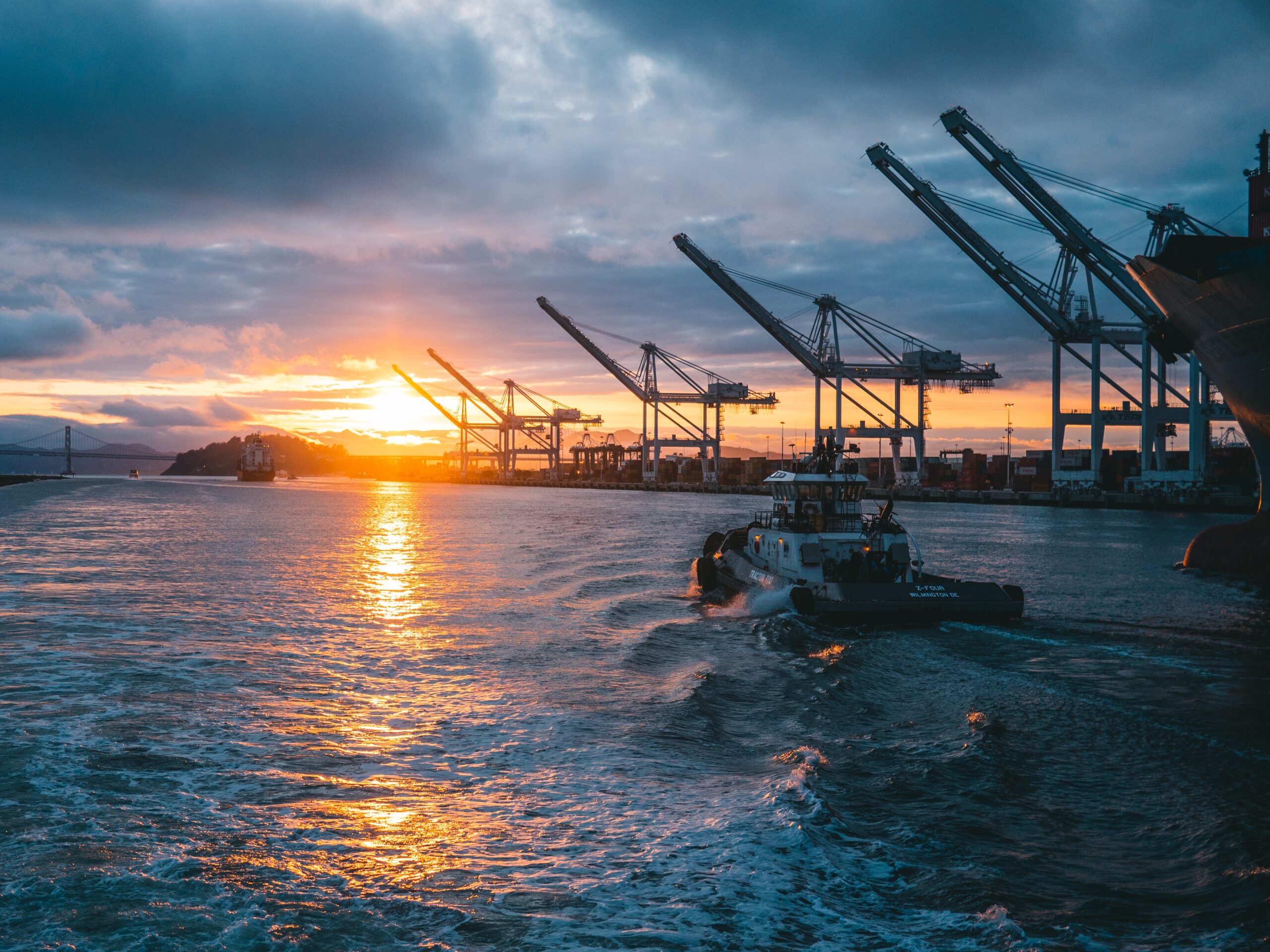 panoramic shot oil rigs sea with beautiful sunset scaled 1