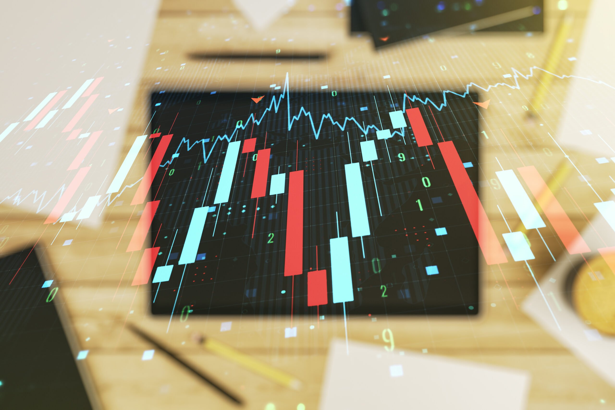 double exposure creative abstract global crisis chart with world map hologram digital tablet background top view financial crisis recession concept scaled 1