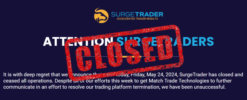 Prop Trading Firm “SurgeTrader” Has Ceased all Operations